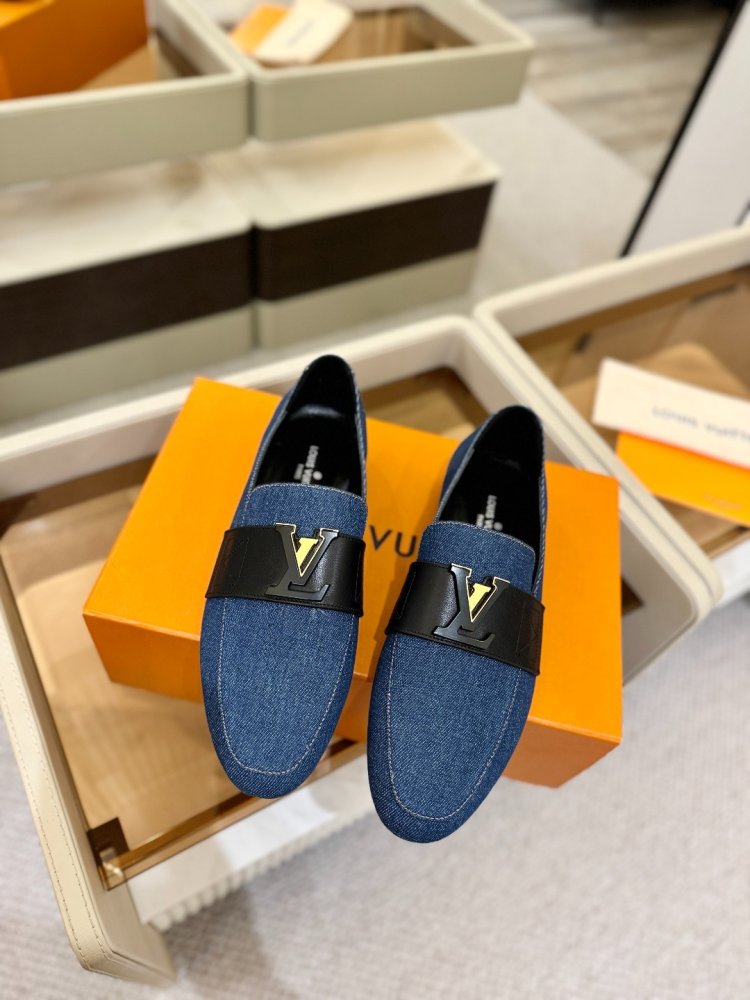 Лоферы of textiles from contrast leather insert and gold logo фото 5