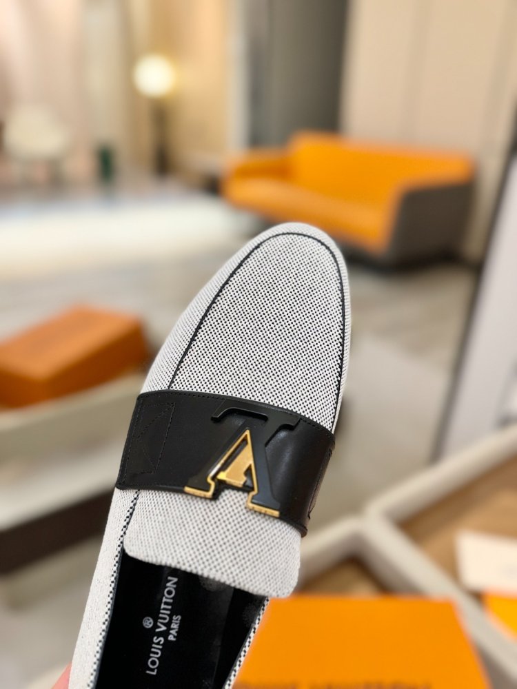 Лоферы of textiles from contrast leather insert and gold logo фото 9