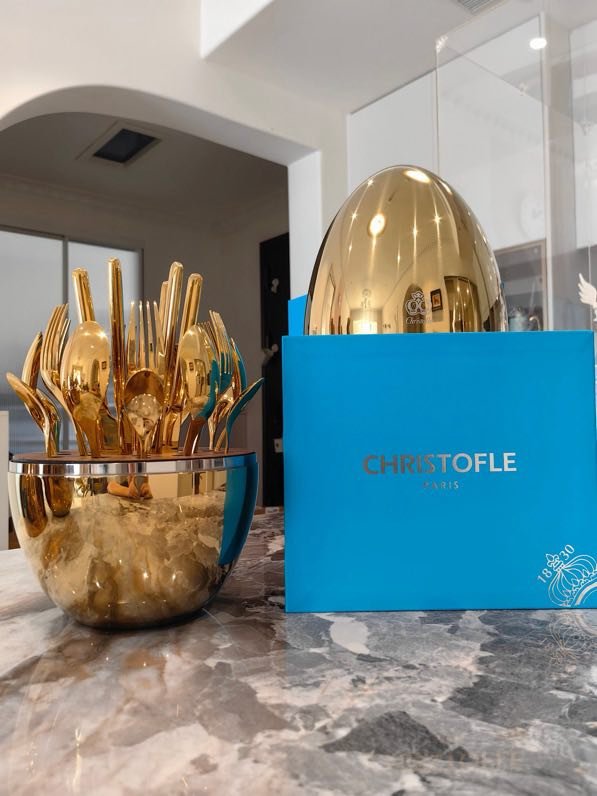 Набор столовых приборов Christofle Quinting Edition яйцо в желтом золоте