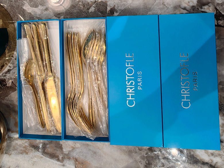 Набор столовых приборов Christofle Quinting Edition яйцо в желтом золоте фото 6