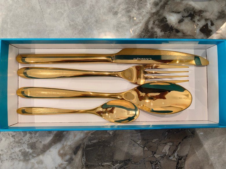 Набор столовых приборов Christofle Quinting Edition яйцо в желтом золоте фото 7