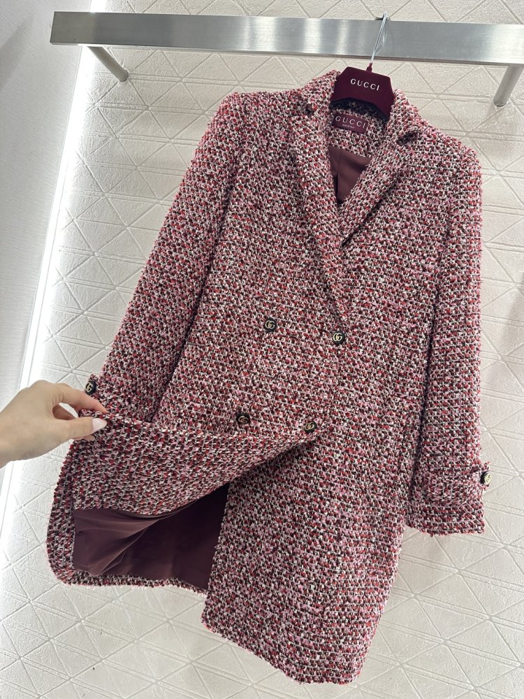 Пальто из клетчатого твида с отворотами фото 7