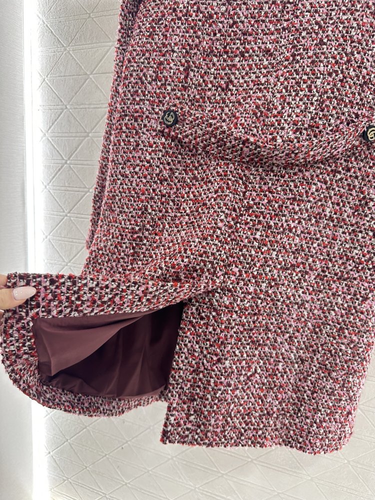 Пальто из клетчатого твида с отворотами фото 8