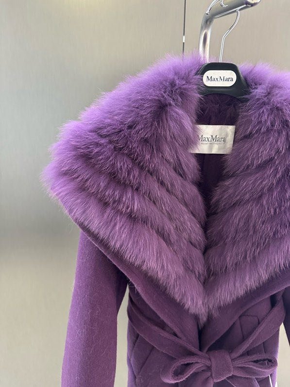 Пальто кашемірове з коміром з лисячого хутра фото 5