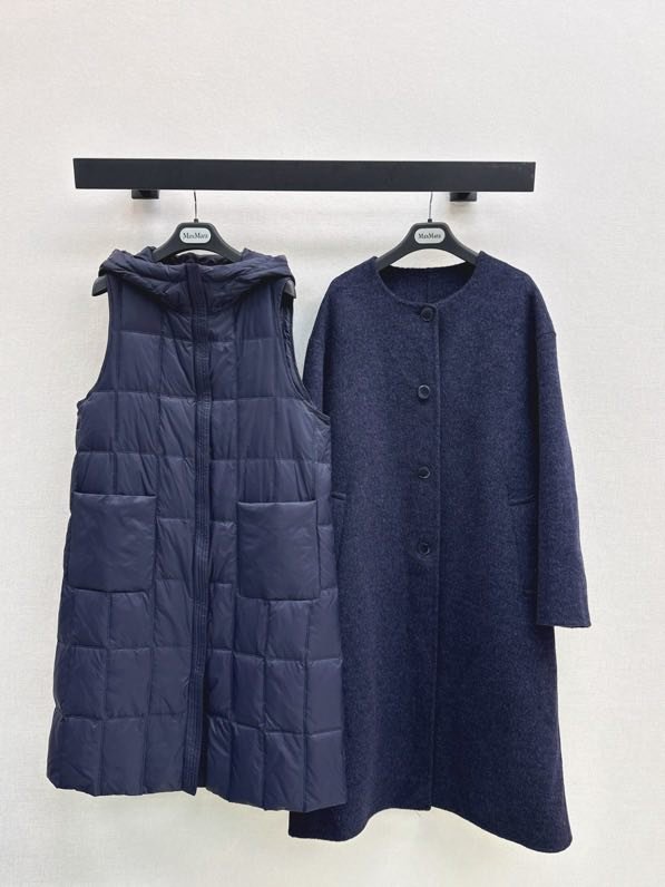 Пальто шерстяное с дллинным пуховым жилетом фото 3