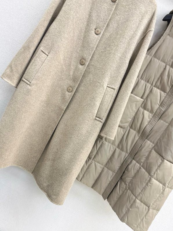 Пальто шерстяное с дллинным пуховым жилетом фото 5
