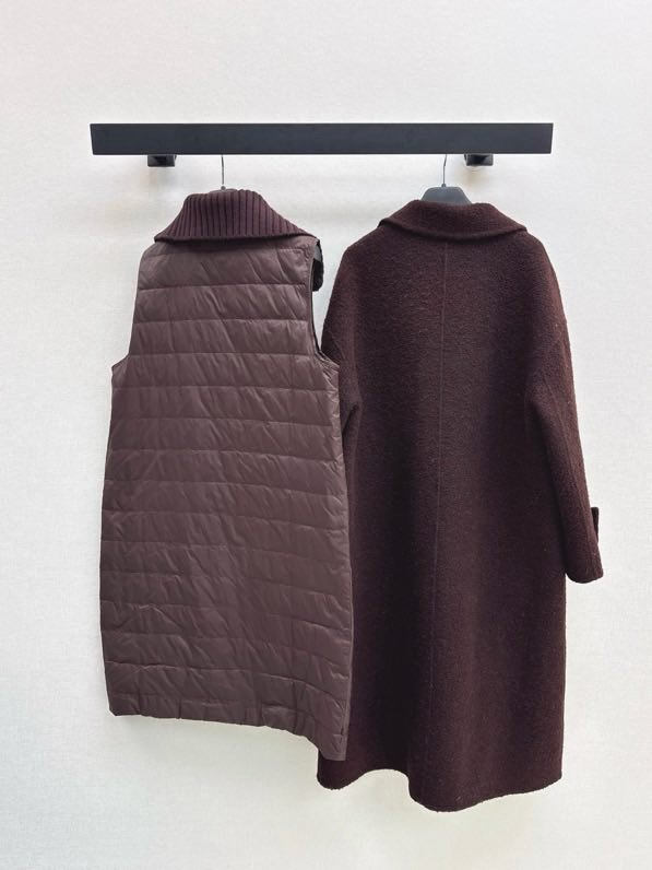 Пальто шерстяное с дллинным пуховым жилетом фото 8