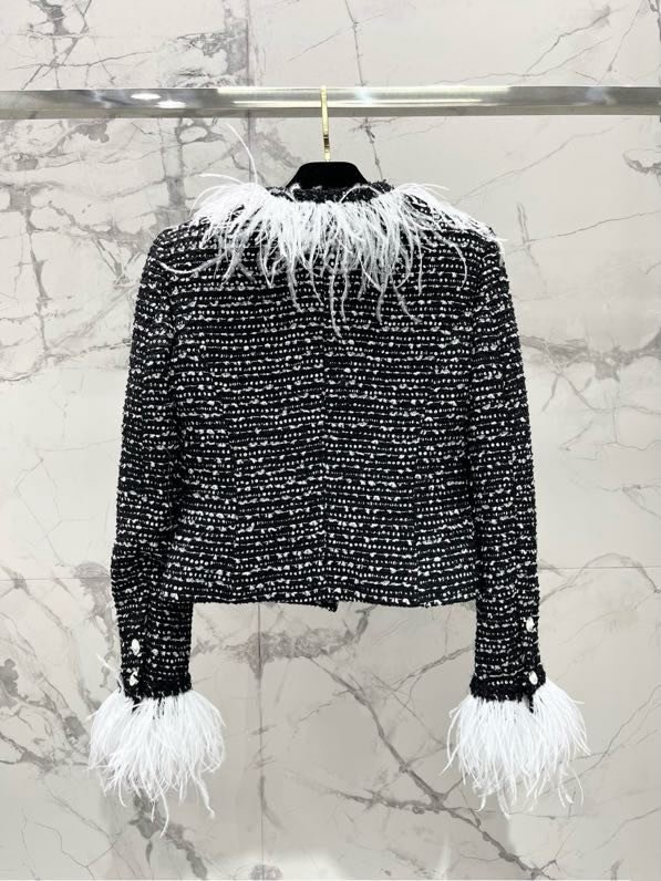 Піджак твідовий з обробкою з страусиних пір'я фото 9