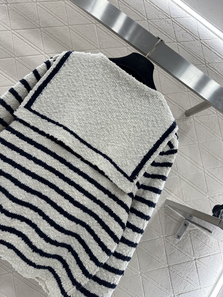 Полосатый вязаный кардиган с шалевым воротником фото 4