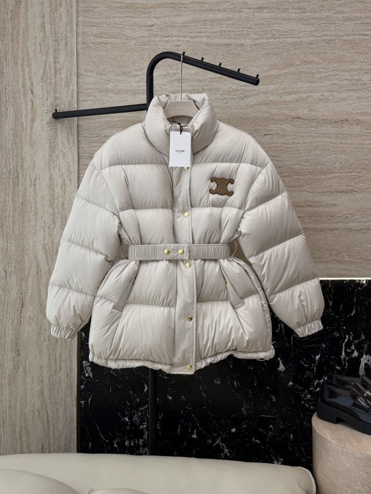 Пуховик Celine с поясом и воротником стойкой
