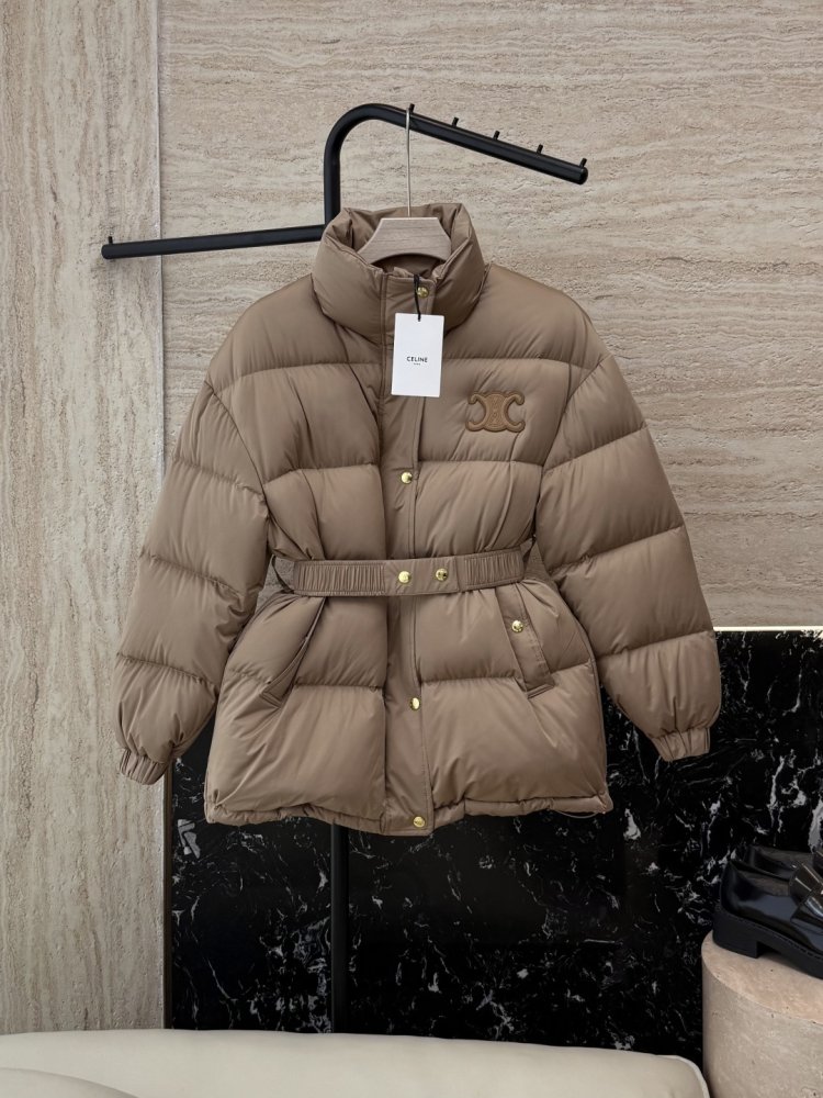 Пуховик Celine с поясом и воротником стойкой