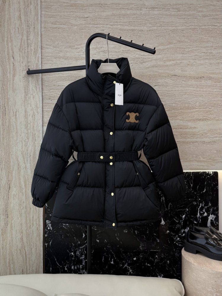 Пуховик Celine з поясом і коміром стійкою