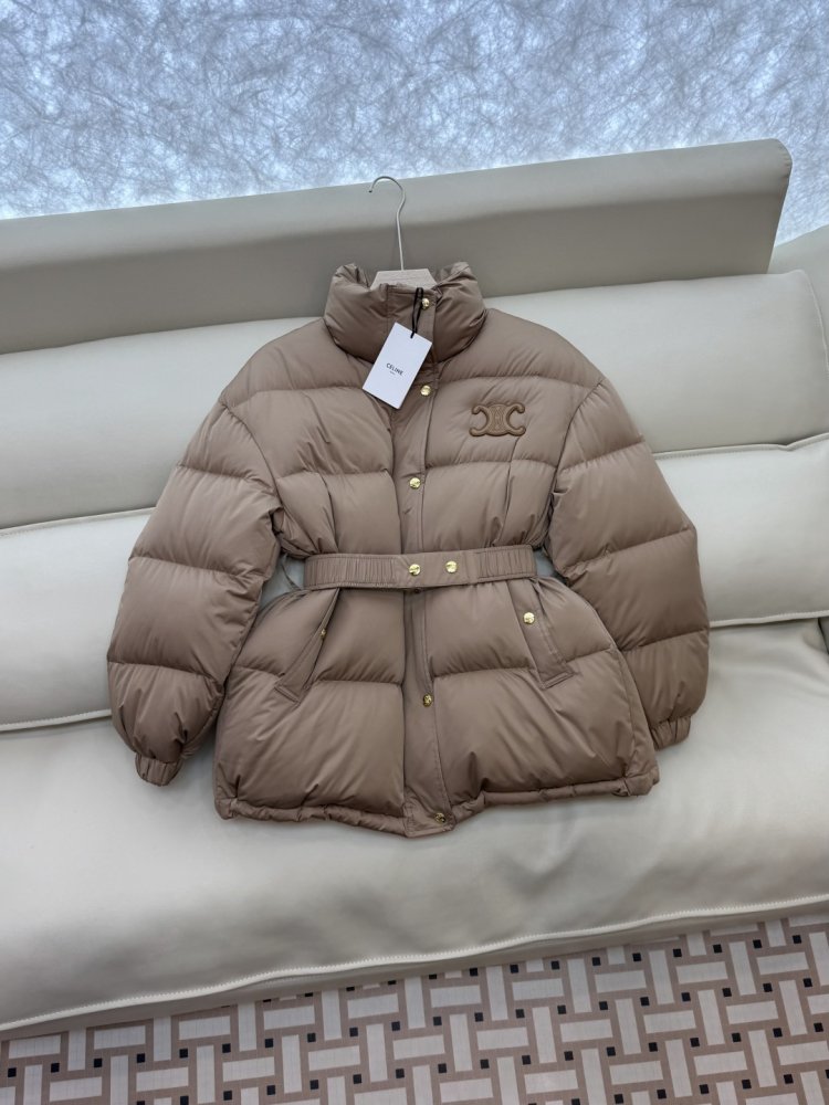 Пуховик Celine с поясом и воротником стойкой фото 3