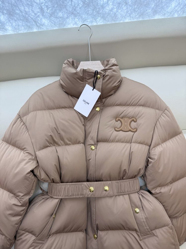 Пуховик Celine с поясом и воротником стойкой фото 6