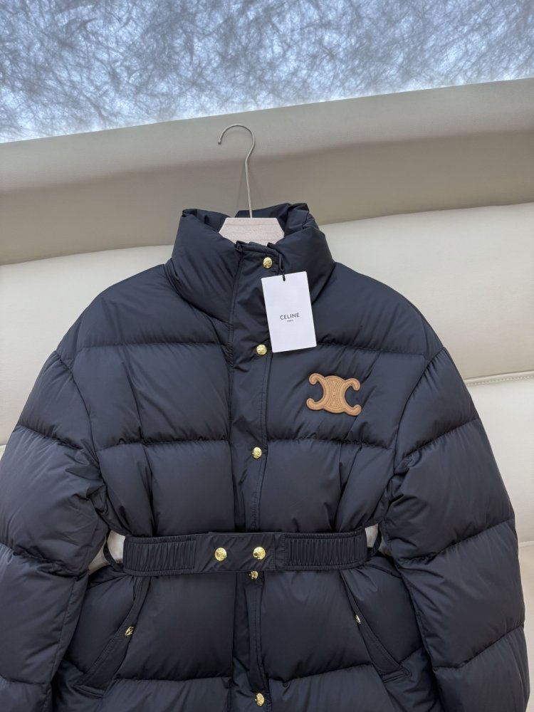 Пуховик Celine з поясом і коміром стійкою фото 6