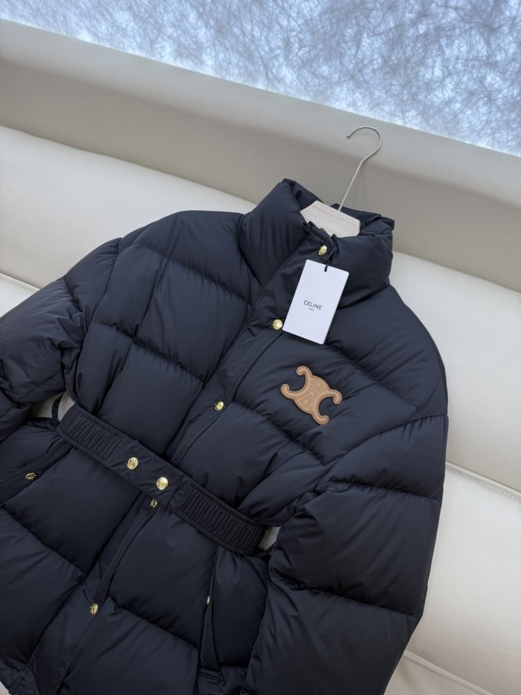 Пуховик Celine з поясом і коміром стійкою фото 7