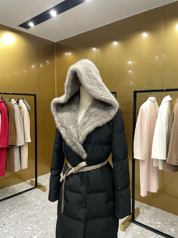 Пуховое пальто с плетением из норки фото 3