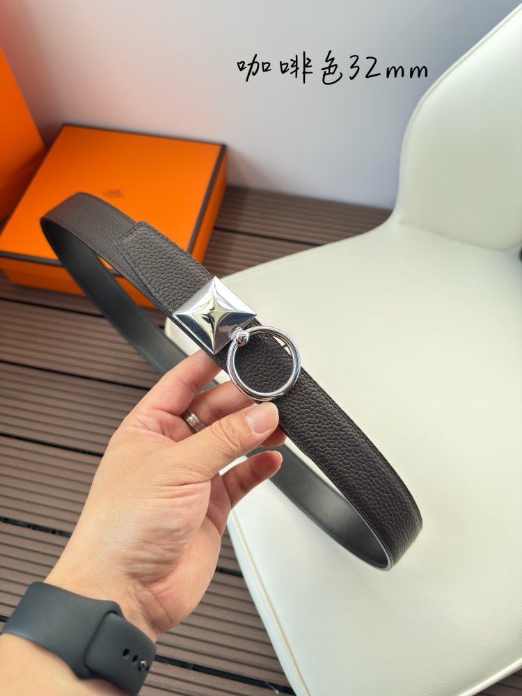 Ремень двусторонний кожаный 3.2 см