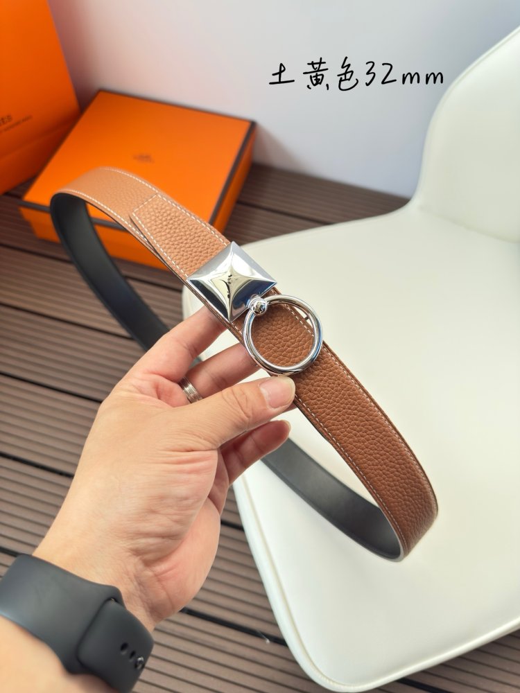 Ремень двусторонний кожаный 3.2 см