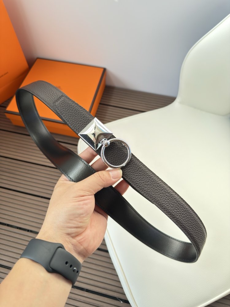 Ремень двусторонний кожаный 3.2 см фото 2