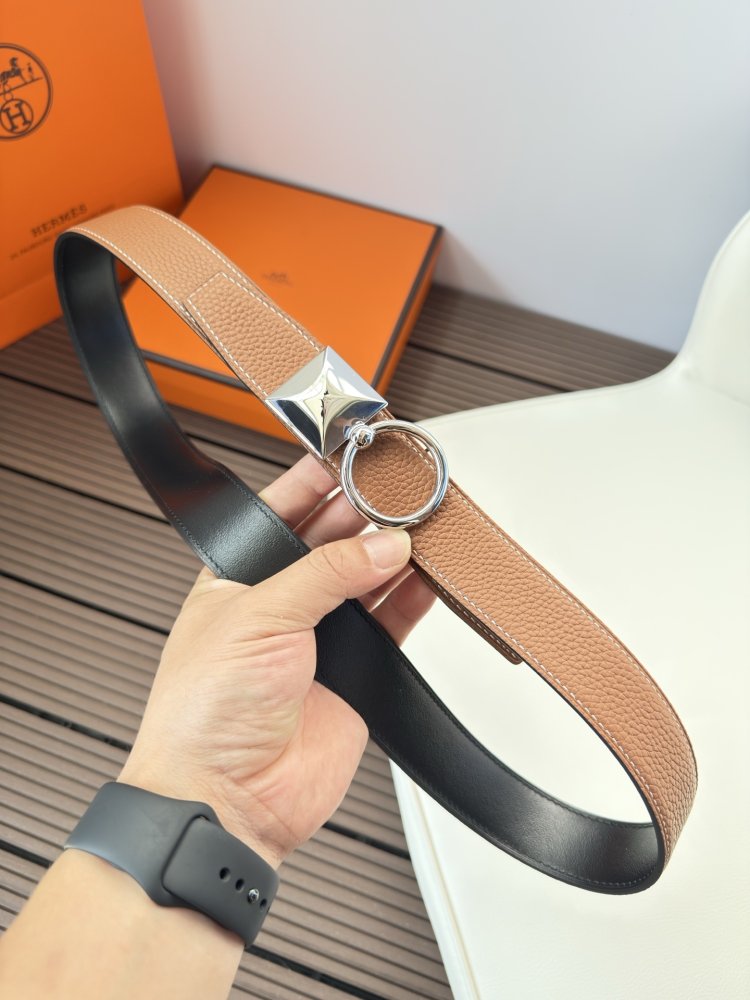 Ремень двусторонний кожаный 3.2 см фото 2