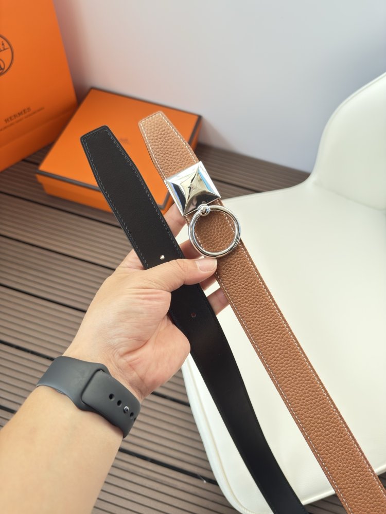 Ремень двусторонний кожаный 3.2 см фото 4