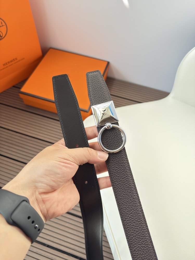 Ремень двусторонний кожаный 3.2 см фото 5