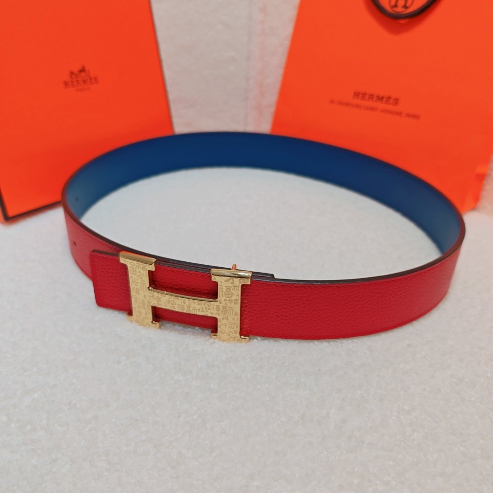 Ремень двусторонний кожаный 4 см