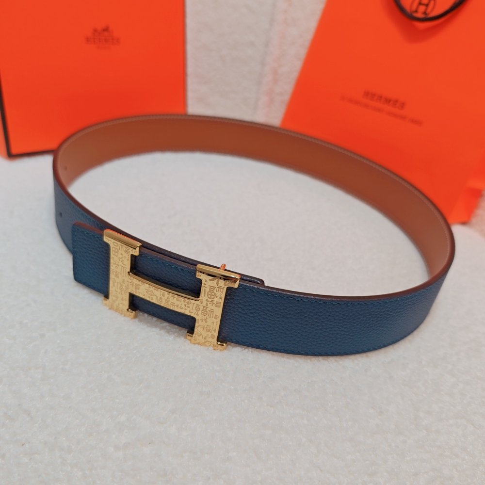 Ремень двусторонний кожаный 4 см