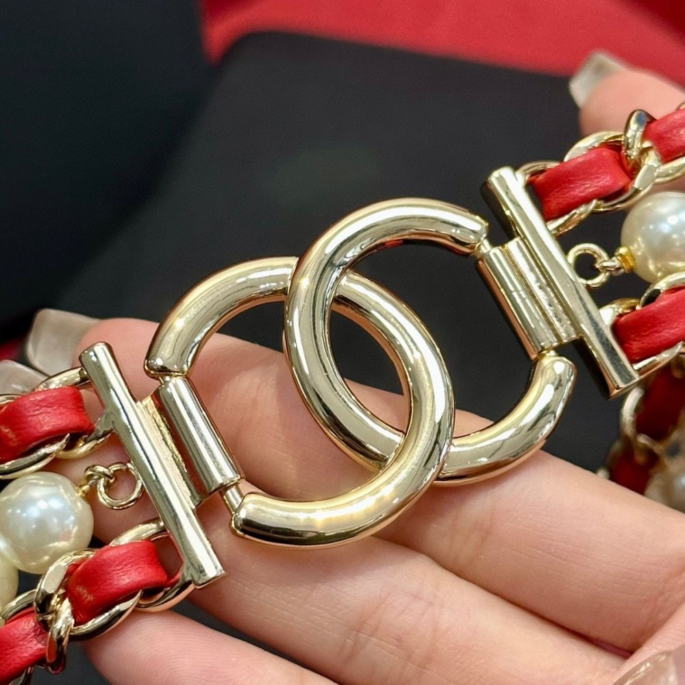 Ремень кожаный женский с цепочкой и жемчугом фото 5