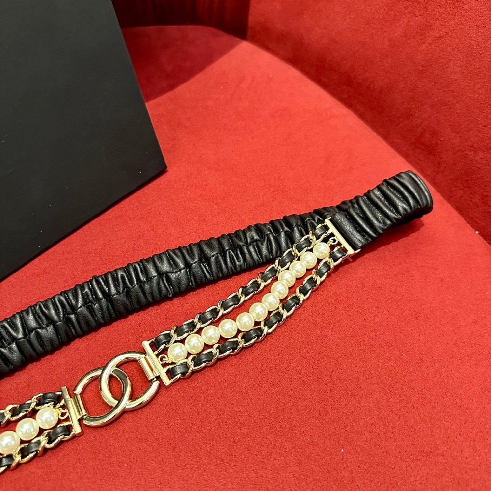 Ремень кожаный женский с цепочкой и жемчугом фото 6