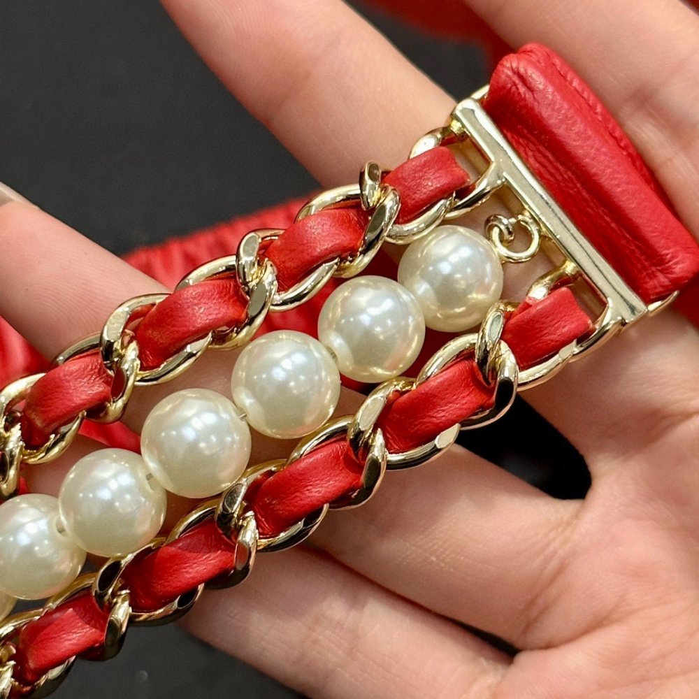 Ремень кожаный женский с цепочкой и жемчугом фото 7