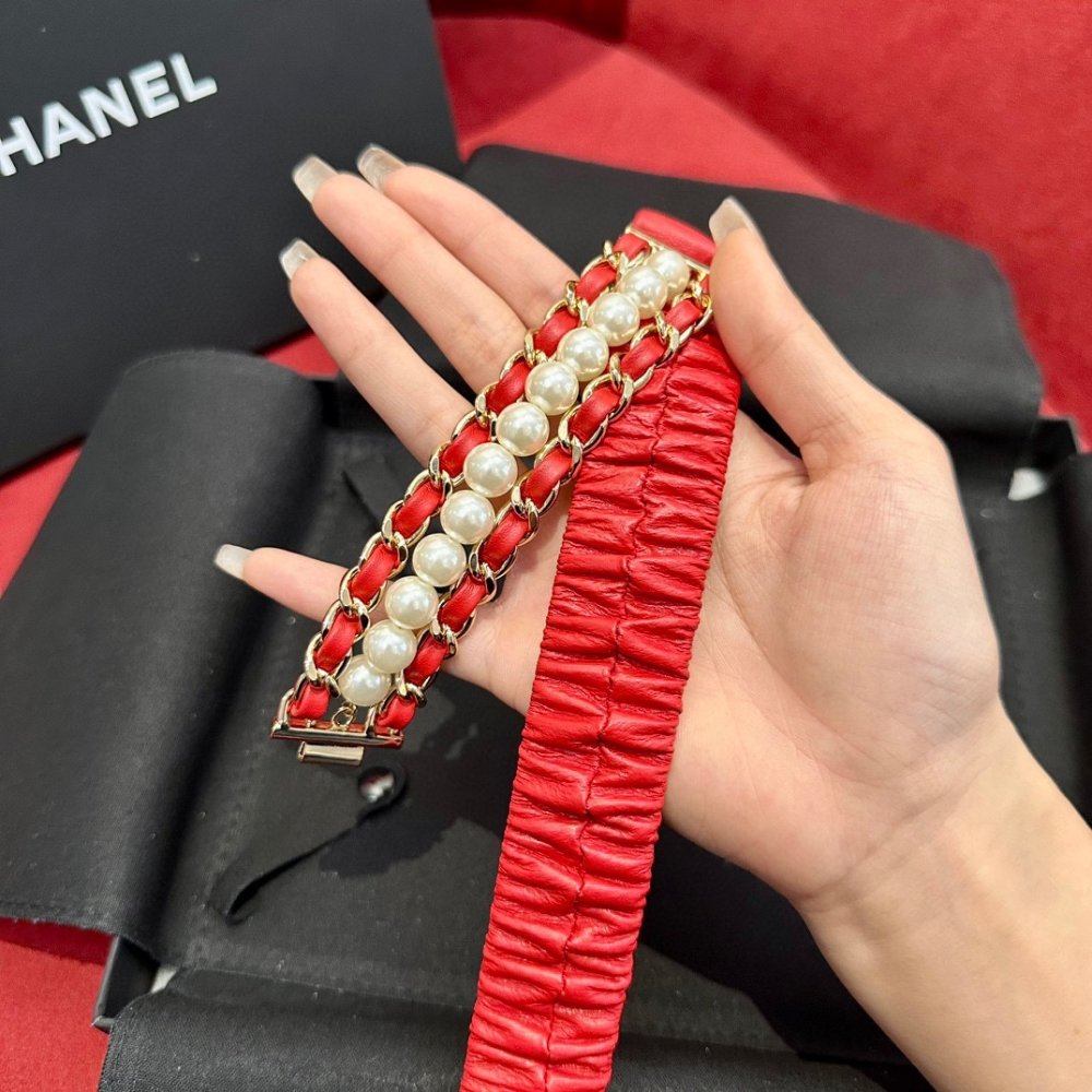 Ремень кожаный женский с цепочкой и жемчугом фото 8