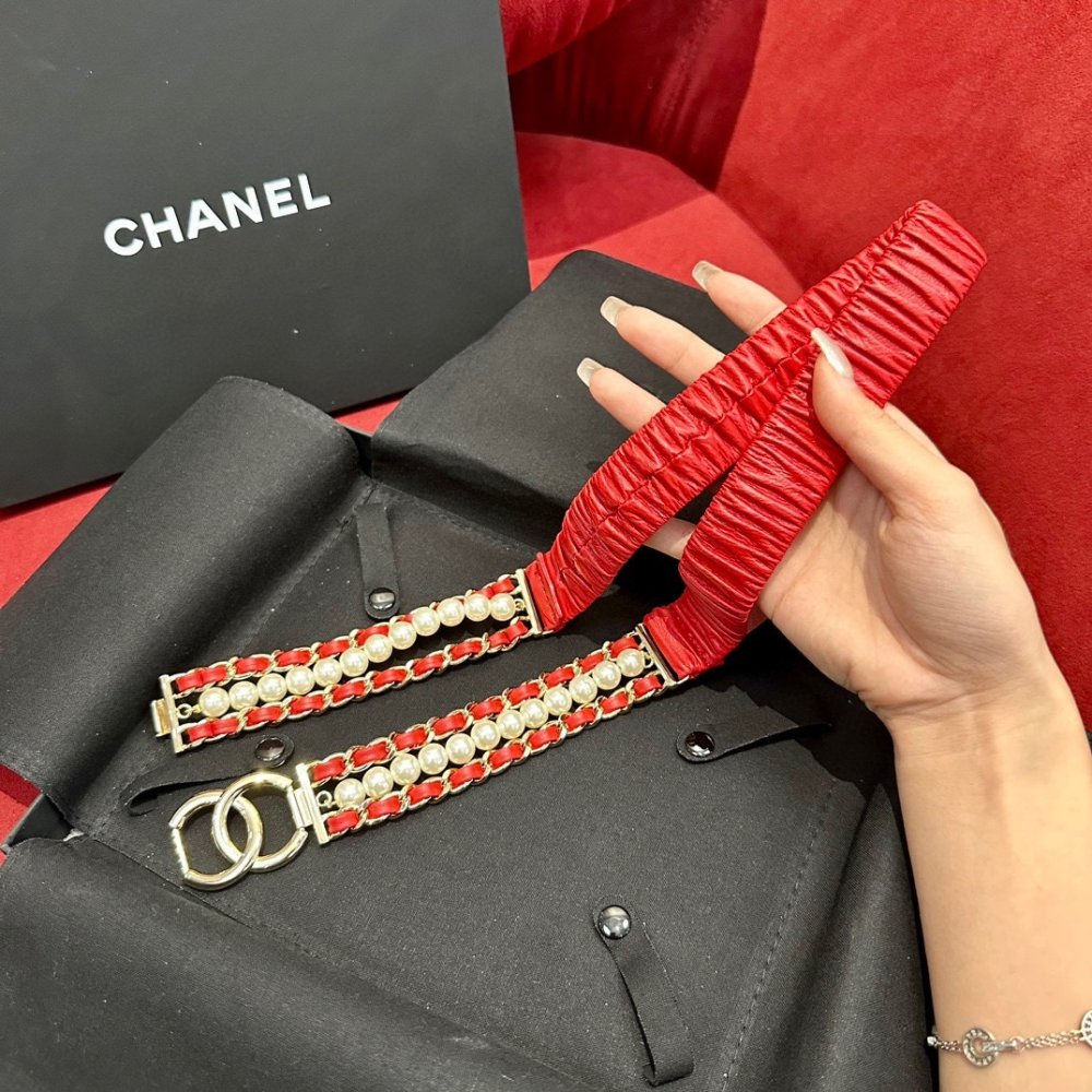 Ремень кожаный женский с цепочкой и жемчугом фото 9