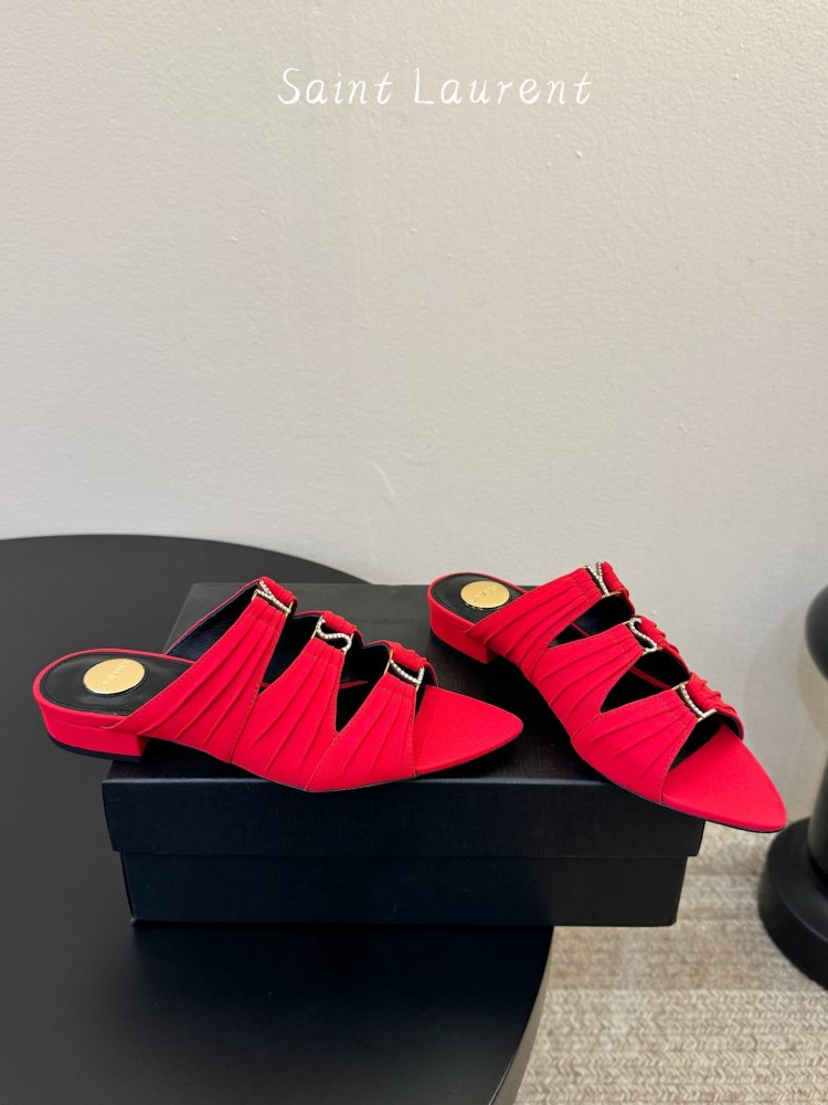 Luxury sandals on low heel from decorative drapery