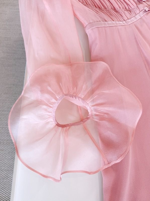 Pink silk dress фото 7