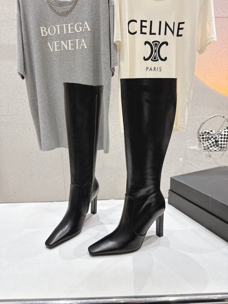 Сапоги кожаные на высоком каблуке фото 3