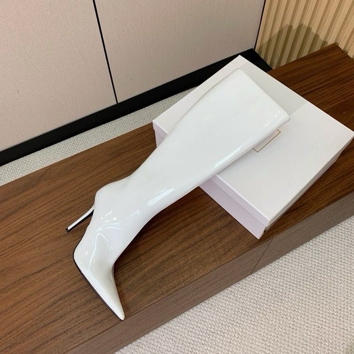 Сапоги кожаные с острым носком и высоким каблуком фото 8