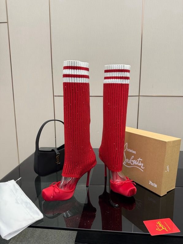 Сапоги с вязаным верхом на высоком каблуке фото 2