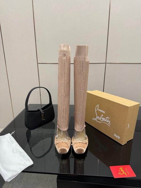 Сапоги с вязаным верхом на высоком каблуке фото 2