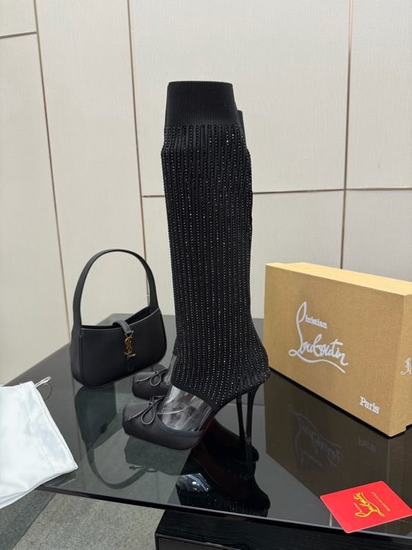 Сапоги с вязаным верхом на высоком каблуке фото 2