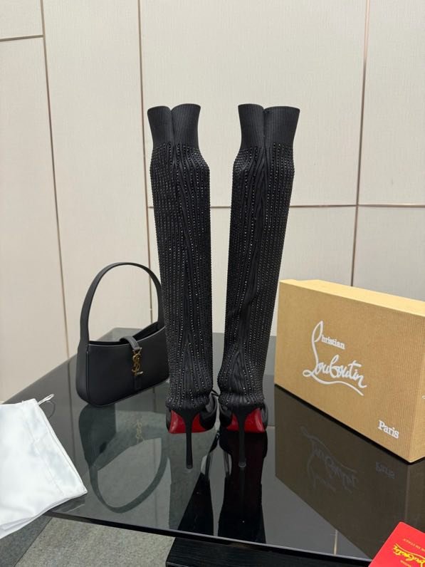 Сапоги с вязаным верхом на высоком каблуке фото 4