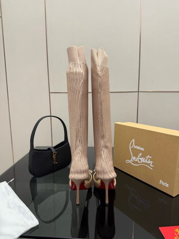 Сапоги с вязаным верхом на высоком каблуке фото 5