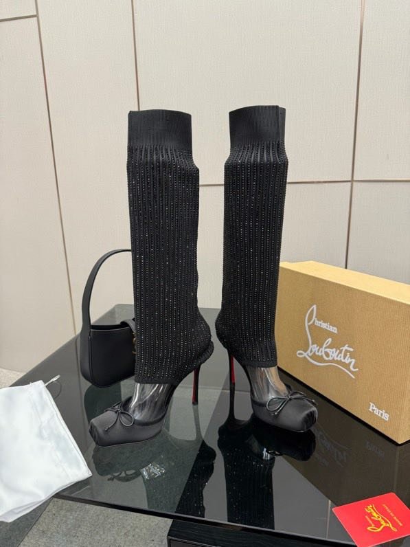 Сапоги с вязаным верхом на высоком каблуке фото 5