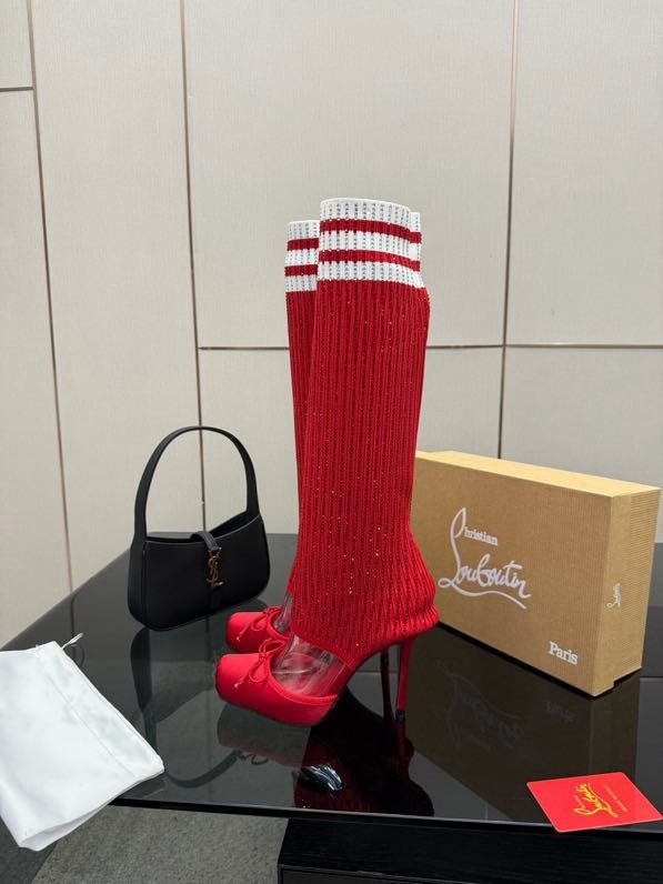 Сапоги с вязаным верхом на высоком каблуке фото 6