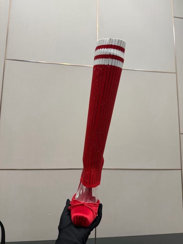 Сапоги с вязаным верхом на высоком каблуке фото 7