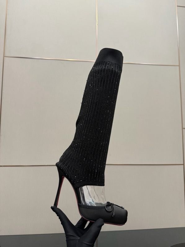 Сапоги с вязаным верхом на высоком каблуке фото 7