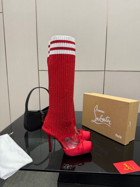Сапоги с вязаным верхом на высоком каблуке фото 8
