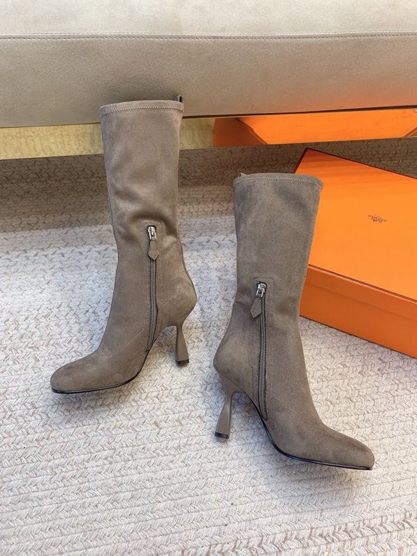 Сапоги замшевые на высоком каблуке фото 4