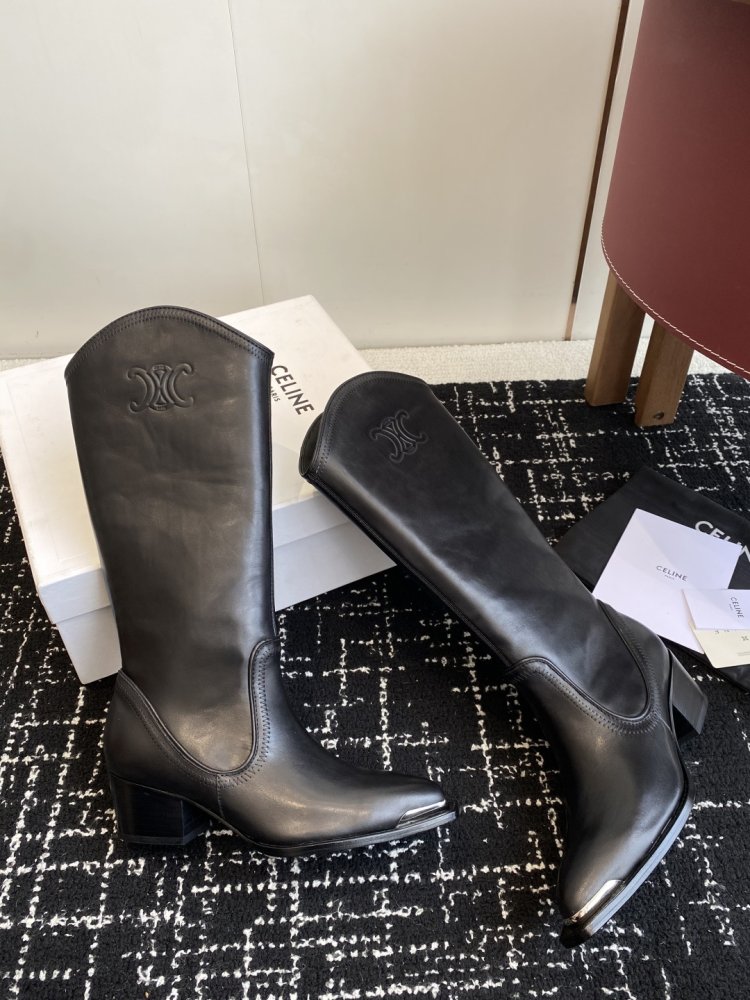 Сапоги женские кожаные на массивном каблуке с острым носком фото 4